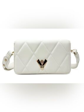 Valentino Orlandi White Quilted Crossbody with Gold V Emblem